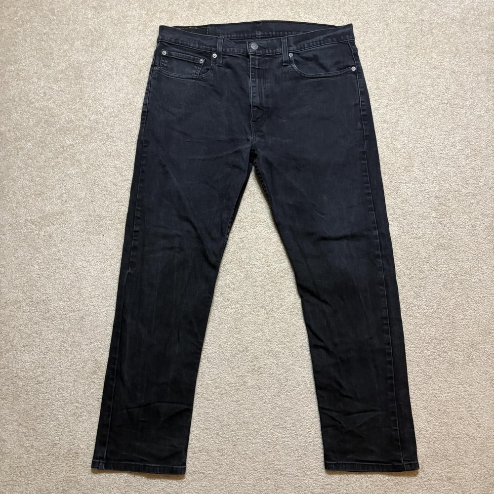 Levis 502 Jeans Mens 36x28.5 Black Regular Tapered Leg Denim Pants Casual